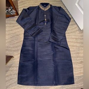 Men’s new desi Indian Pakistani traditional Kurta 1 pc size large navy blue